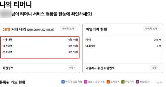 나의 티머니 화면