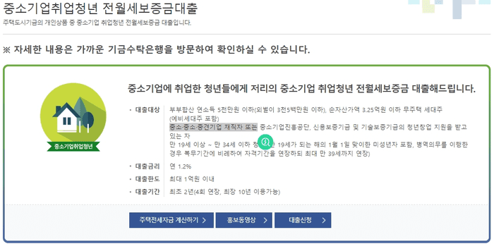 중소기업 취업 청년 전월세 보증금 대출