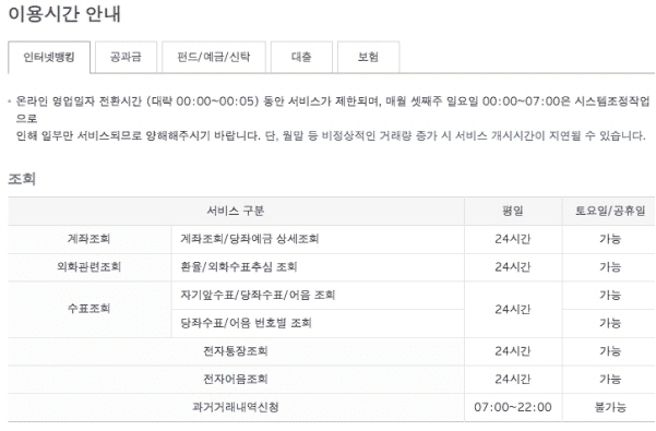 국민은행 점검 시간