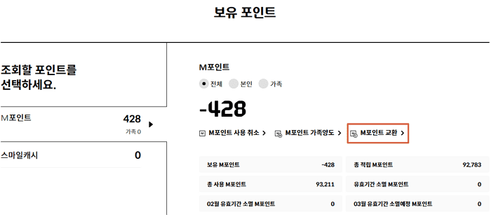 현대카드 보유 포인트