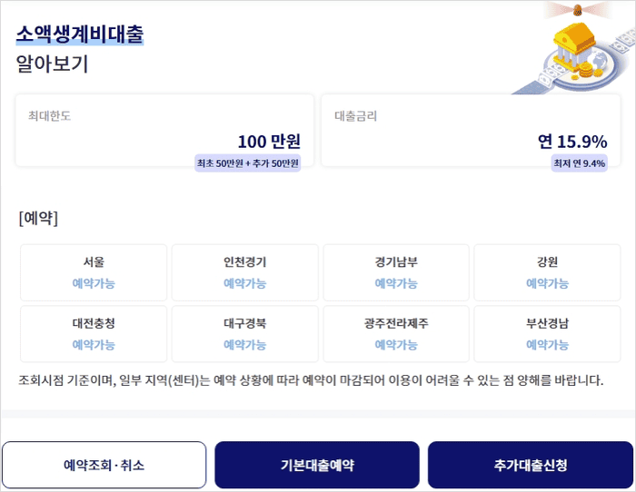 소액생계비대출 예약