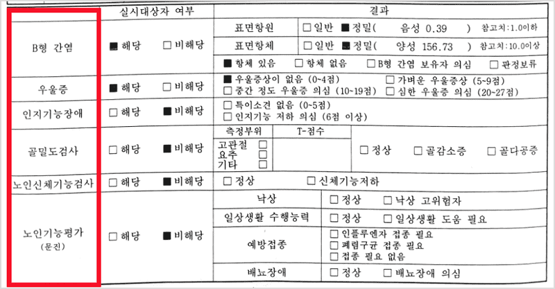 건강검진 B형간염, 골밀도 검사